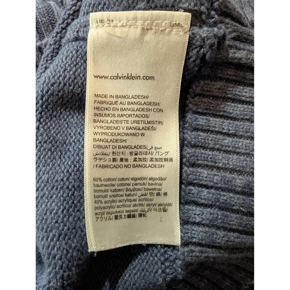 Calvin Klein Sweater Mens Medium Gray Blue Half Zip Mock Neck Cotton Blend Knit
